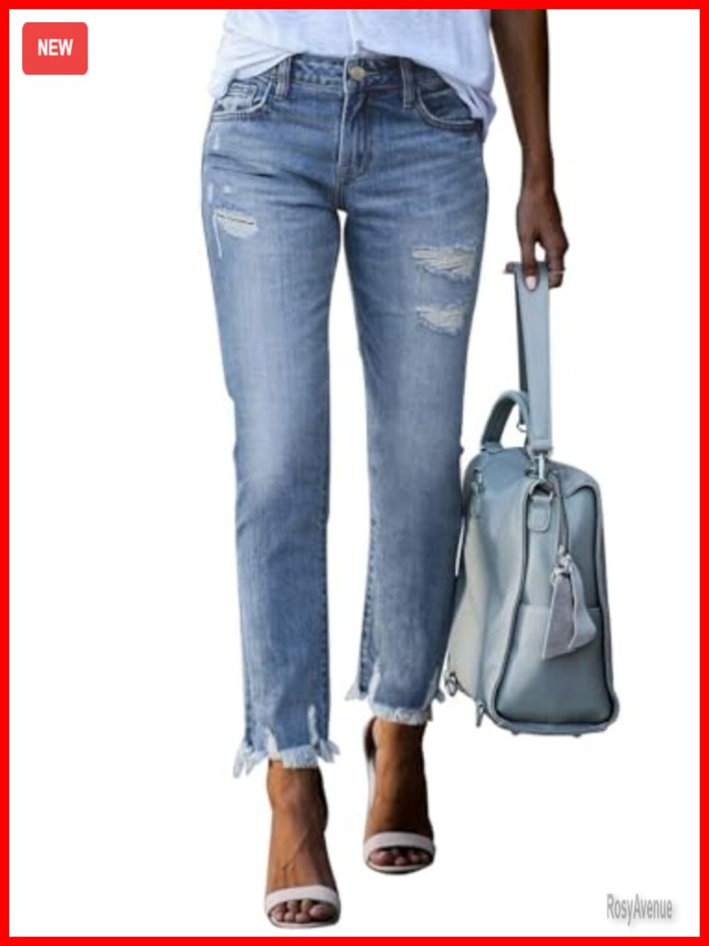 High Waisted Tummy Control Straight Ankle Ripped Jeans